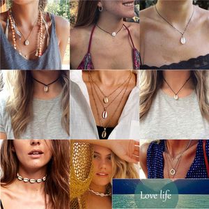 Bohemian Natural Sea Shell Cowrie Necklace For Women Choker Rope Chain Gold Shell Collar Concha Necklaces Beach Summer Jewelry Factory price expert design Quality