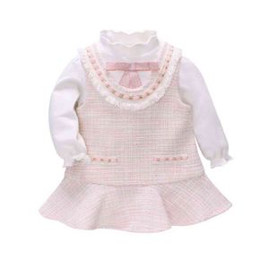 Vlinder neonate vestono vestiti per bambini primavera autunno stile principessa vestito carino 2 pezzi set compleanno maniche lunghe ragazza abiti 9M-4T G1129