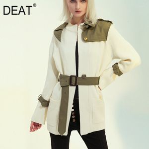 冬のファッションの女性服ターンダウンカラーフルスリーブグリーンスプライスされた腰ベルト毛皮のジャケットwk18000l 210421