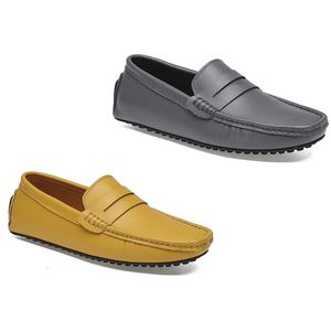 2021 Läder Doudou Mäns Casual Driving Shoes Soft Sole Fashion Black Navy Vit Blå Silver Gul Grå Skodon All-Match Lazy Cross-Border 38-46 Tio