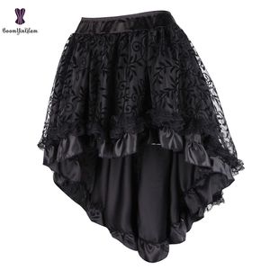 As mulheres negras victorian assimétricas bagunçam cetim lace guarnição gótico saias vintage espartilho steampunk saia cosplay trajes 937 # 210619