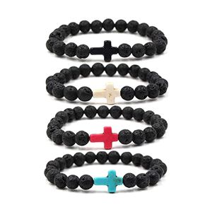 Kreuzperlen Armband für Männer Frauen mm Yoga Heilung Lava Stein Stretch Armbänder Bangle Kimter Q58FZ