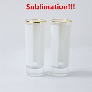 3OZ Sublimation Shot Glass Cumbler White Patch Golden Rim Kieliszki Wino Ciepła Drukowanie Okulary Puste Sublimation Tubler