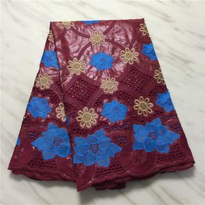 5Yards topp försäljning vin bazin brocade spets tyg afrikansk bomull material blomma broderi för dressing pl71411