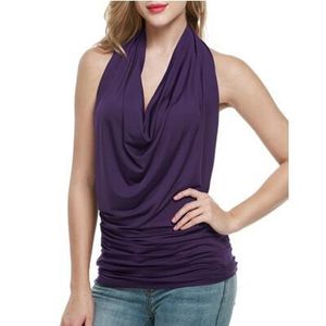 Moda Backless Tops Sexy Sem Mangas Pendurado Pescoço T Blusa Para Mulher Verão Blusas Deep V Halter Top Camisa Femme X0521