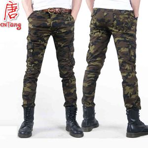 Mode camo casual militär manlig byxa tunna kamouflage män slank vår sommar kamp taktisk armé skinny penna byxa 210518