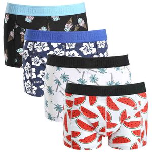 Tão legal heróis cor-de-rosa de alta qualidade homens boxer shorts algodão underwear confortável calcinha masculina moda listrada cara cueca h1214