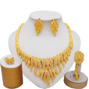 Earrings & Necklace Dubai 24K Gold Color Jewelry Sets For Women Luxury Bracelet Ring India African Wedding Wife Gifts Party