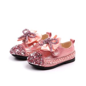 Girls Shoes 2020 Baby Girl Bow Spring, Summer, And Fall Flower Sequins Leather Princess 1-6years X0703