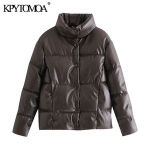 Kvinnor Mode Tjock Varm Faux Läder Paddlad Jacka Loose Parka Coat High Collar Långärmad Kvinnlig Ytterkläder Chic Toppar 210420