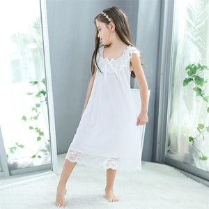 Summer Children's Girls Dress Sleepwear White Lace Cotton Princess Vintage Nightgowns Baby Nightdress Kids Clothes Vestidos 210915