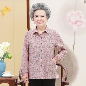 Büyükanne Giyim Pamuk Baskılı Uzun Kollu Gömlek İlkbahar Sonbahar Rahat Artı Boyutu Kadın Bluz Orta Yaş Anne Kadın Bluzlar Tops
