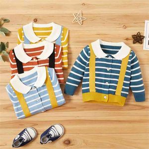 Vinter baby unisex casual striped tröja för pojke och tjej kläder 210528