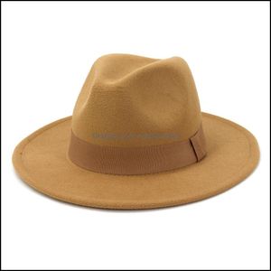 ワイドブリム帽子キャップ帽子、スカーフグローブファッションaessoriesオールマッチシンプル教会ダービーFedora Hat Solidウール男性の女性秋w