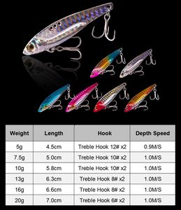 12st / lot 3D ETE METAL VIB BLADE LURE 5 / 7,5 / 13/16 / 20g Sinking Vibration Baits Artificiell Vibe för Bass Pike Jacka Fiske