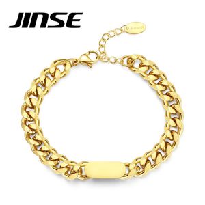 Link, Chain Jinse 7.4mm de aço inoxidável espessa bracelete cubano para mulheres ouro sólido ID Tag homens pulso de pulso hop jóias presente