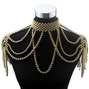 Chunky Bead Pendant Choker Långt uttalande Halsband för kvinnor Florat Brand Fashion New Chain Costume Body Smycken Pearl Necklace X0707