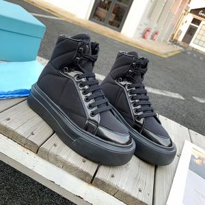 Macro Re-Nylon Brushed Leather spor ayakkabı tasarımcısı Erkek Ayakkabıları Kadın Siyah Beyaz Yüksek top hafif köpük taban Düşük top Spor Ayakkabılar Düz Pamuk Bağcıklı Günlük Ayakkabı