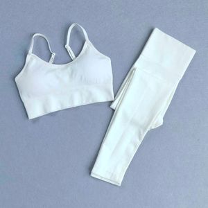 2 Parça Kadın Yoga Set FitnWorkout Suit Spor Yastıklı Spor Sutyen Yüksek Bel Yoga Pantolon Spor Salonu Tayt Seamlleggings X0629