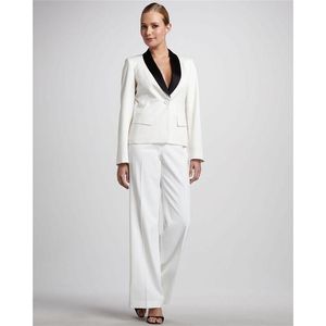 White Ladies Suits Office Uniform Designs Женская бизнес черная шаль, отворотный костюм B47 Женские штаны с двумя частями
