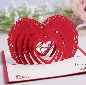 Valentines Day Prezent Heart 3D Pop Up Greeting Card Pocztówka Dopasowanie Koperta Laser Cut Handmade Urodziny Post Card Rra11395