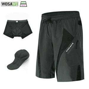 WOSAWE Herren Outdoor-Sport, lockere Passform, 3D-Gel gepolsterte Unterwäsche, Fahrrad, leichte Downhill-MTB-Radhose