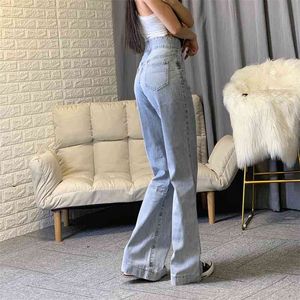 High Waisted Wide Leg Jeans Grå Blå Baggy Kvinnor Denim Modebyxor Streetwear Straight Byxor Koreanska 280 210629