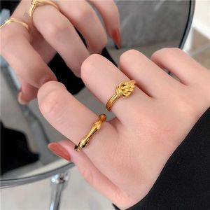 Alianças de casamento YUN RUO Titânio Aço Design Francês Celi Wind Knotted Corda Fêmea Bambu Articulação Simples Moda Jóias de Metal