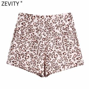 Zevity Women Fashion Leopard Skriv ut Business Shorts Ladies Streetwear Chic Back Zipper Casual Slim Pantalone Cortos P988 210603