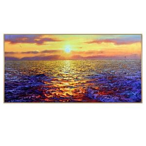 Decorative Wall Art Modern Abstract Seascape Dusk Sunset Oil Painting on Canvas Hand Made Pictures Posters Gifts for Living Room,Large Salon,Home Decor