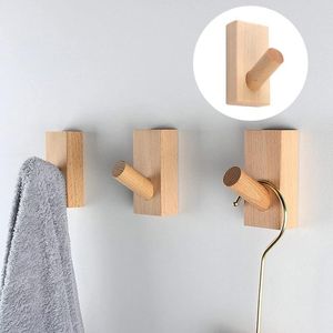 Hooks & Rails 3pcs Natural Wood Wall Clothes Coat Mounted Hat Rack Scarf Handbag Hanger Bathroom Towels