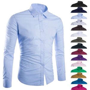 Fashion Spring Autumn Men Shirt Long Sleeve Solid Color Easy-care Anti Crease Man Casual Shirts M-3XL FS99 210410