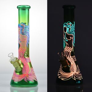 14 Inch Acrylic Water Bong Glass Smoking Pipe Hookah 7mm Beaker Hand Blown Bongs Ice Catcher Bowl Dab Rigs Bubbler Filters