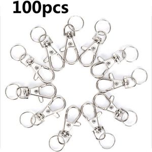 100pcs/lot Swivel Lobster Clasp Clips Key Hook Keychain Split Key Ring Findings Clasps for Keychains Making H0915