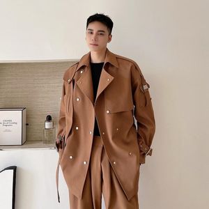 Mäns Jackor Män Bälte StreetWear Fashion Loose Casual Vintage Lastjacka Ytterkläder Man Japan Koreansk Trend Windbreaker Coat Overcoat Man