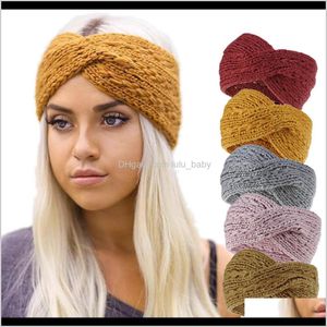 Headbands Jewelry Drop Delivery 2021 9 Color Winter Warmer Ear Knitted Headband Turban For Lady Women Crochet Bow Wide Stretch Solid Hairband