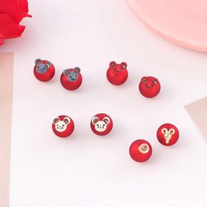 Stud Cute Mouse Acrylic Bead Red Ball Earrings Golden Grey Creamy White Animal Soft Ceramic Rat Head For Women