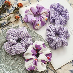 Girl Striped Floral Dots Hair Rope Purple Series Hair Scrunchies Summer Sweet Color Elastic Hair Rubber Bands Ponytail Holder
