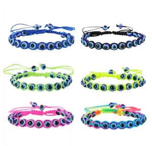 Turkey Blue Evil Eye Charm Beaded Strands Bracelets Women Handmade Braided String Rope Bracelet Fashion Jewelry 180