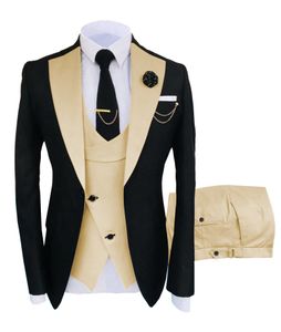 Designer Mode 3 Stück Herren Anzug Formelle Business Anzüge Champagner Beige Smoking für Hochzeit Bräutigam Blazer Hosen Weste