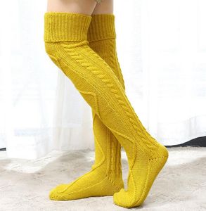 Mode Kvinnor Hosiery Cable Knit Lår Boot Socks Over Knee High Long Leg Tube Warmers Strumpor Bomull Fler färger för val