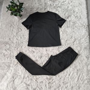 女性ジョガースーツプラスサイズ2倍の夏のトラックスーツ半袖Tシャツ+パンツ2個セット衣装カジュアルランニング服ブラックスポーツウェアスウェット5025