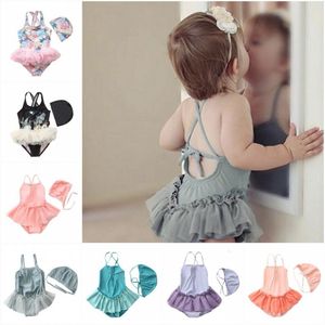 2021 Ins nuovo stile coreano carino volant costume da bagno con cappuccio bambini fiori per bambini cinturino in cartone animato costumi da bagno abbigliamento da bagno ballerina di balletto