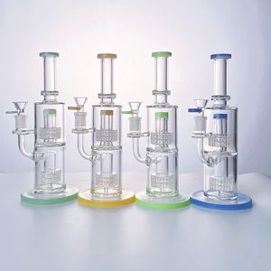 Bong in vetro spesso 5 mm Birdcage Perc Narghilè Dab Rig Double Stereo Matrix Oil Rigs Bong con Dry Herb Bowl Water Pipes LBLX210401