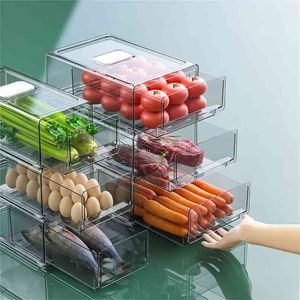 Cassetto Frigorifero Scatola portaoggetti impilabile Frigorifero Organizzatore per cucina Dispensa Armadio Frutta Vegatable Contenitori congelatore 210922