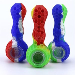 Pipa da fumo in silicone colorato Tubi per tabacco da viaggio Cucchiaio Tubi per sigarette Bong in vetro Accessori per erbe secche HandPipe