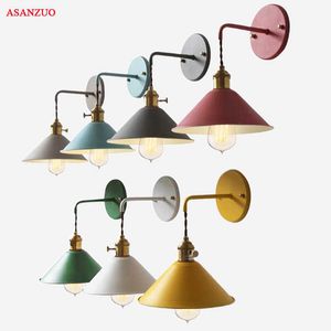 Fashion Colorful Modern Bedside wall lamp edison aisle sconce bedroom Read wall light E27 Living room hallway light fixtures 210724