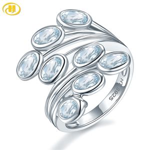 Naturlig aquamarine vigselring 925 sterling silver 2 karat äkta ädelsten ljusblå eleganta smycken julklappar 211217