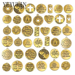 Charms stks pak goud zilver kleur cirkel Engels brief inspirational tag hanger voor vrouwen mannen DIY ketting armband sieraden
