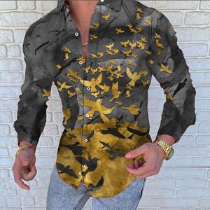 Men's Casual Shirts Style 2021 Silk Satin Digital Printing Male Slim Fit Long Sleeve Flower Print Party Shirt Tops